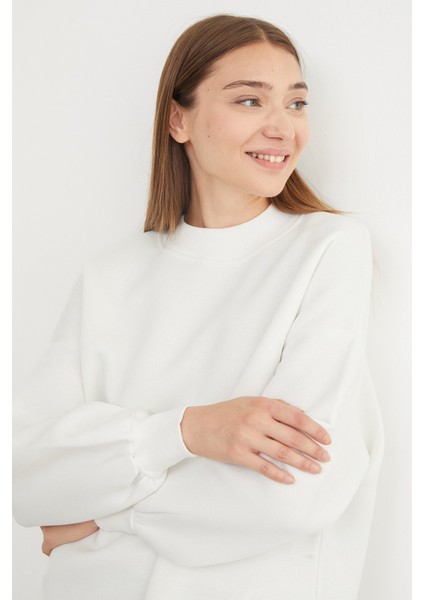 3 Iplik Basic Bisiklet Yaka Oversize Sweatshirt