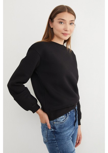 3 Iplik Basic Bisiklet Yaka Sweatshirt