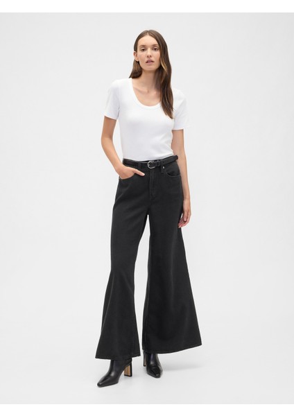 Kadın Siyah Washwell Wide Leg Pantolon