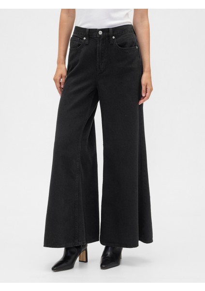 Kadın Siyah Washwell Wide Leg Pantolon