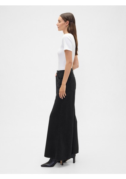 Kadın Siyah Washwell Wide Leg Pantolon