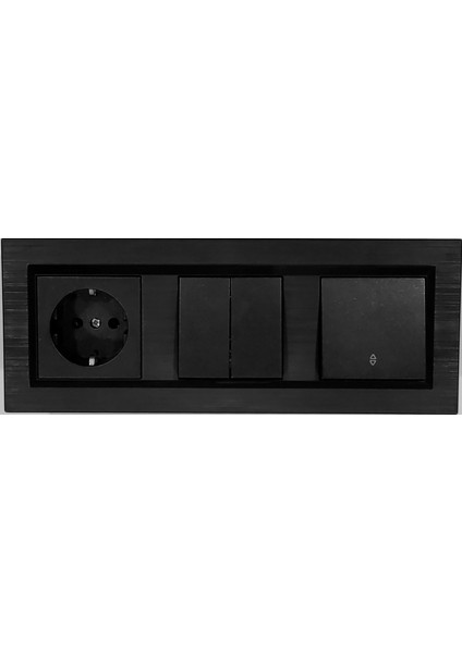 Ovivo Quantum Siyah Topraklı Priz+Komütatör (Ikili Anahtar)+Vaviyen 3'lü Set
