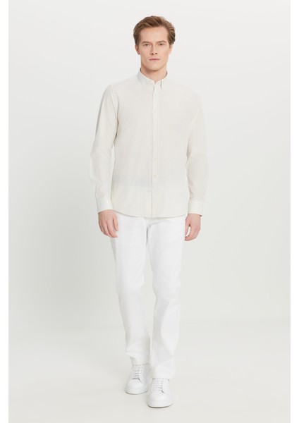 Pamuklu Tailored Slim Fit Dar Kesim Düğmeli Klasik Yaka Çizgili Gömlek fiyatları