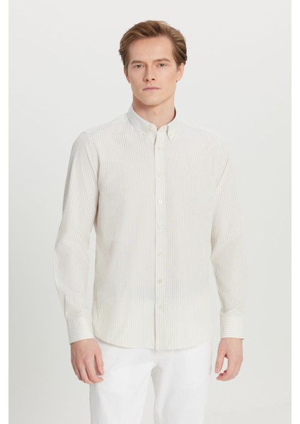 Pamuklu Tailored Slim Fit Dar Kesim Düğmeli Klasik Yaka Çizgili Gömlek modelleri