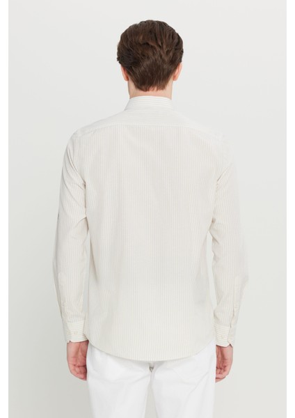 Pamuklu Tailored Slim Fit Dar Kesim Düğmeli Klasik Yaka Çizgili Gömlek indirimleri