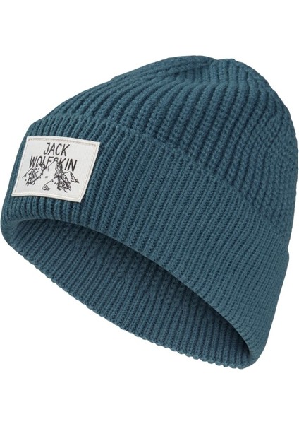 Badge Beanie Unisex Mavi Bere