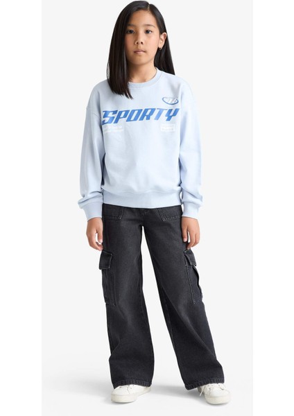 Kız Çocuk Relax Fit Bisiklet Yaka Baskılı Sweatshirt E6760A825AU fiyatları