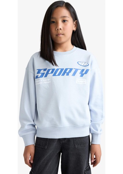 Kız Çocuk Relax Fit Bisiklet Yaka Baskılı Sweatshirt E6760A825AU fırsatları