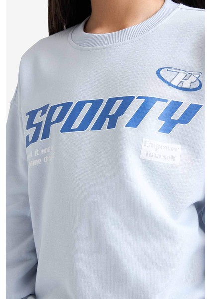 Kız Çocuk Relax Fit Bisiklet Yaka Baskılı Sweatshirt E6760A825AU