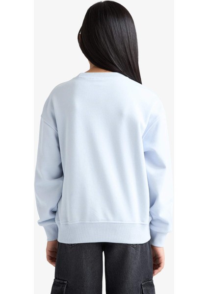 Kız Çocuk Relax Fit Bisiklet Yaka Baskılı Sweatshirt E6760A825AU