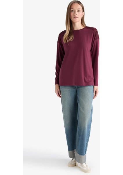 Regular Fit Bisiklet Yaka Uzun Kollu Tişört E9905AX25AU fiyatları