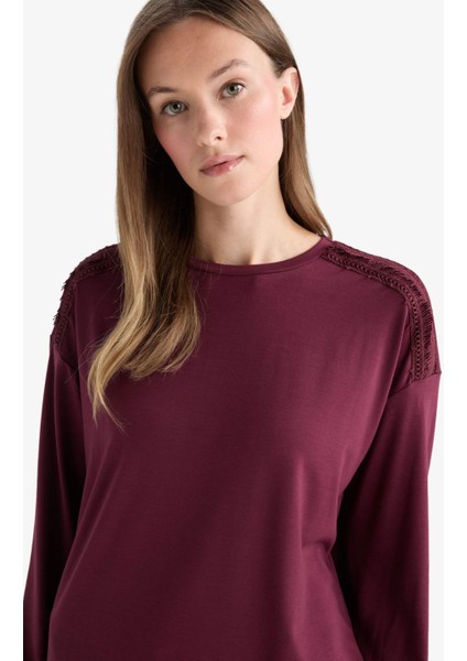 Regular Fit Bisiklet Yaka Uzun Kollu Tişört E9905AX25AU fırsatları