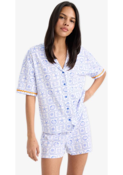 Pijama Takımı Regular Fit Desenli Kısa Kollu Üst Şort-Fall in Love E4630AX25HS modelleri