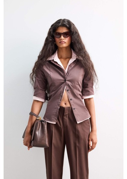 Fitted Poplin Uzun Kollu Gömlek F9434AX25AU