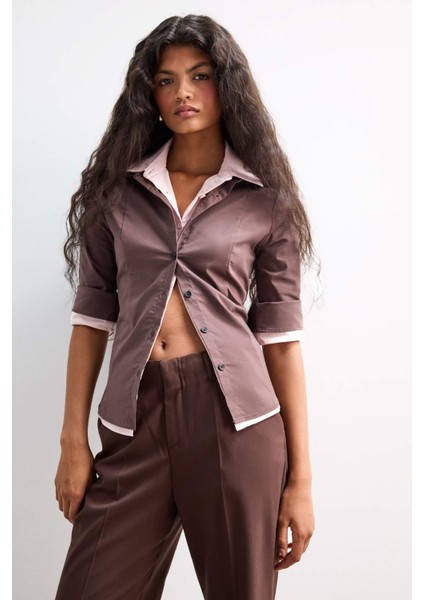 Fitted Poplin Uzun Kollu Gömlek F9434AX25AU modelleri