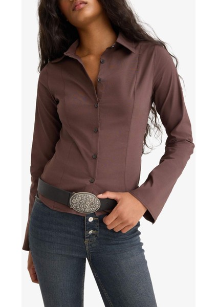 Fitted Poplin Uzun Kollu Gömlek F9434AX25AU