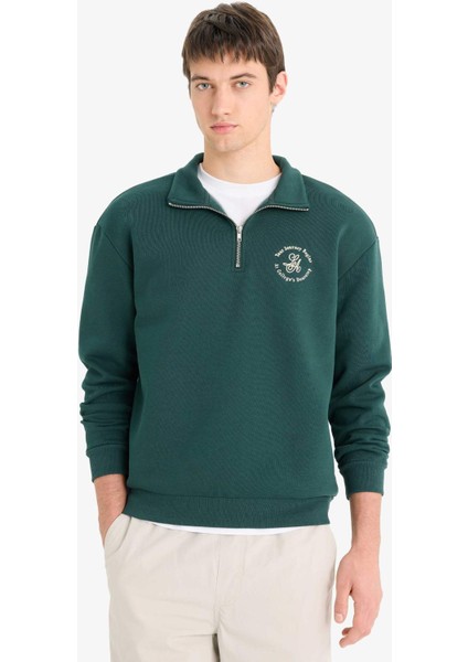 Boxy Fit Dik Yaka Fermuarlı Baskılı Sweatshirt E9416AX25AU modelleri