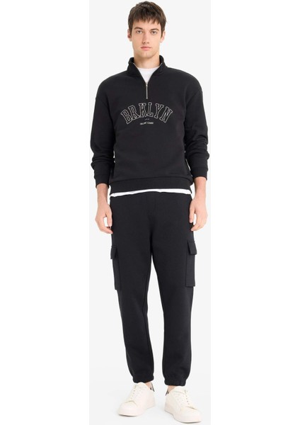 Boxy Fit Dik Yaka Fermuarlı Baskılı Sweatshirt E9414AX25AU fiyatları