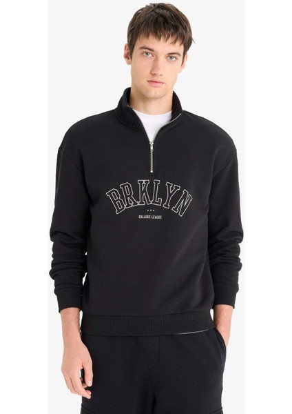 Boxy Fit Dik Yaka Fermuarlı Baskılı Sweatshirt E9414AX25AU modelleri