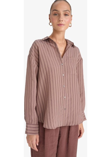 Oversize Geniş Kalıp Çizgili Modal Uzun Kollu Gömlek G0044AX25AU