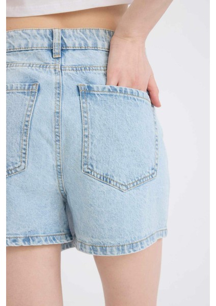 Yüksek Bel Jean Şort Etek