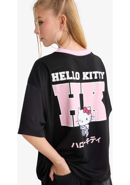 Hello Kitty Oversize Geniş Kalıp V Yaka Sırt Baskılı Kısa Kollu Tişört F9181AX25AU