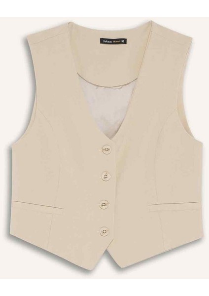 V Yaka Düğmeli Klasik Blazer Yelek C2026AX25AU