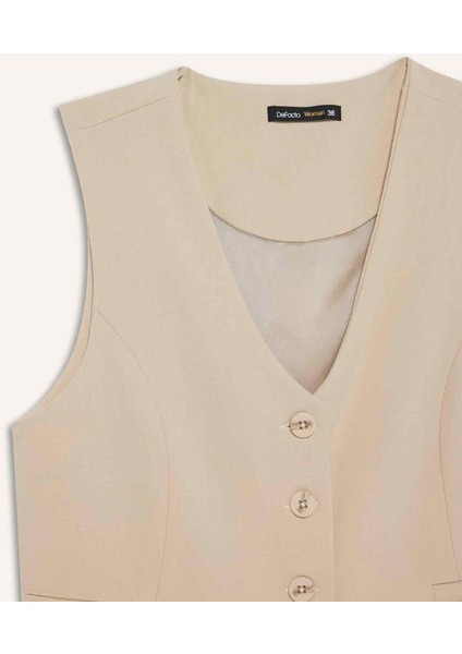 V Yaka Düğmeli Klasik Blazer Yelek C2026AX25AU fiyatları