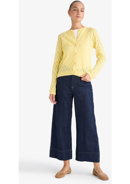 Regular Fit Bisiklet Yaka Ajurlu Düğmeli Triko Hırka G0191AX25AU fiyatları