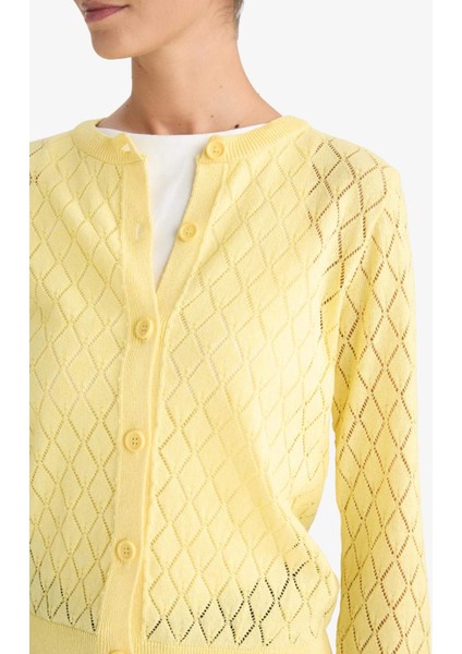 Regular Fit Bisiklet Yaka Ajurlu Düğmeli Triko Hırka G0191AX25AU indirimleri