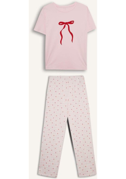 Pijama Takımı Regular Fit Kısa Kollu Üst Uzun Alt-Fall in Love F9909AX25AU