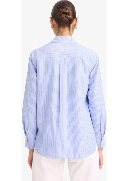 Oversize Geniş Kalıp Çizgili Poplin Uzun Kollu Gömlek G0026AX25AU