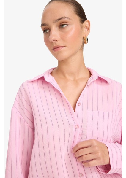 Oversize Geniş Kalıp Çizgili Modal Uzun Kollu Gömlek G0044AX25AU fırsatları