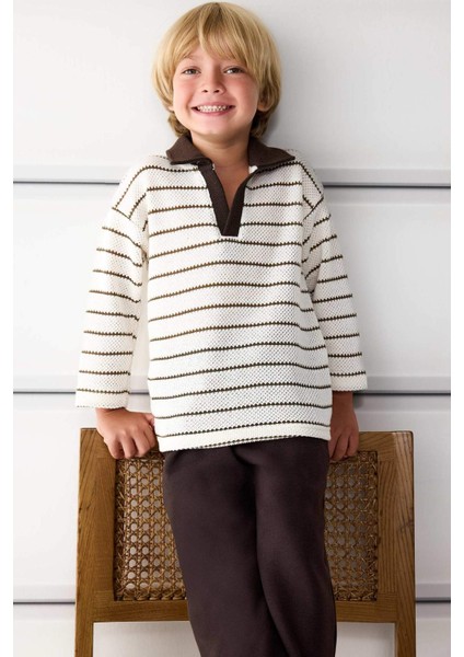 Erkek Bebek Gömlek Yaka Triko Görünümlü Çizgili Uzun Kollu Tişört G1961A525AU fiyatları