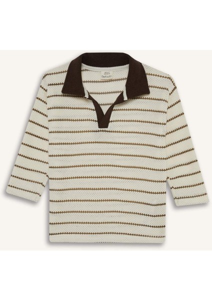 Erkek Bebek Gömlek Yaka Triko Görünümlü Çizgili Uzun Kollu Tişört G1961A525AU fırsatları