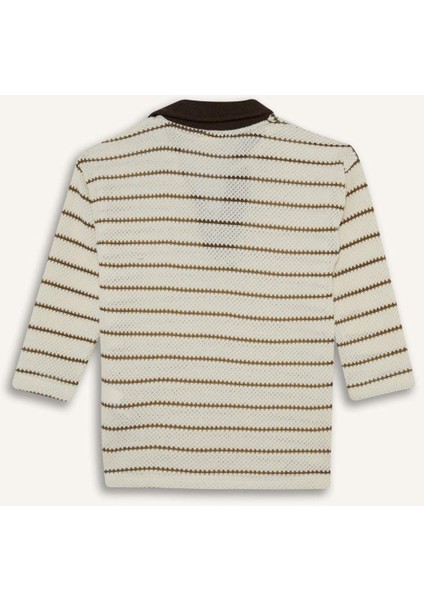Erkek Bebek Gömlek Yaka Triko Görünümlü Çizgili Uzun Kollu Tişört G1961A525AU
