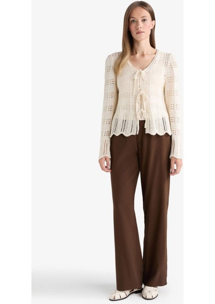 Regular Fit V Yaka Önden Bağlamalı Ajurlu Triko Hırka F7391AX25AU fiyatları