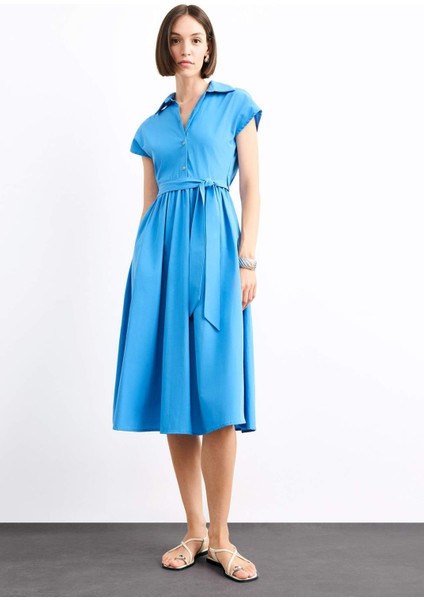 Terry Cotton Kısa Kollu Kemerli Midi Elbise G0392AX25SM fiyatları