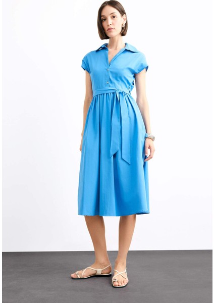 Terry Cotton Kısa Kollu Kemerli Midi Elbise G0392AX25SM modelleri