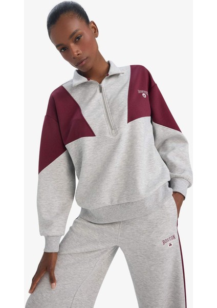 Fit NBA Boston Celtics Oversize Geniş Kalıp Yarım Fermuarlı Skuba Dalgıç Kumaş Sporcu Sweatshirt E8935AX25AU