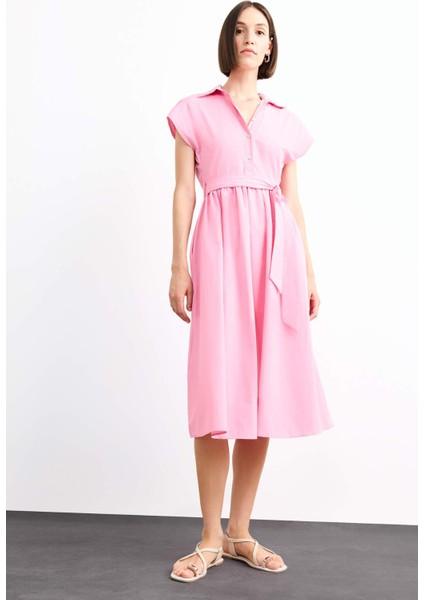 Terry Cotton Kısa Kollu Kemerli Midi Elbise G0392AX25SM fiyatları