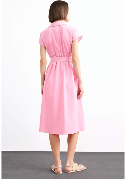 Terry Cotton Kısa Kollu Kemerli Midi Elbise G0392AX25SM