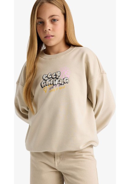 Kız Çocuk Oversize Geniş Kalıp Bisiklet Yaka Sırt Baskılı Sweatshirt E6756A825AU modelleri