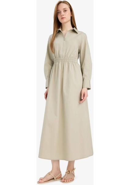 Regular Fit Gömlek Yaka Poplin Uzun Kollu Elbise