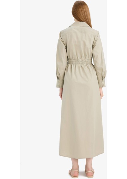 Regular Fit Gömlek Yaka Poplin Uzun Kollu Elbise