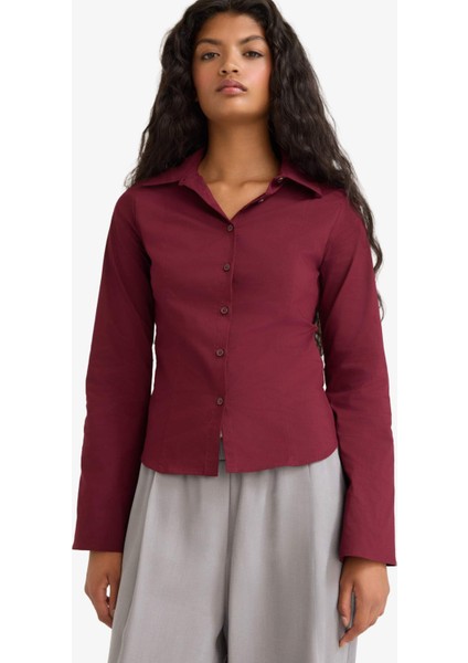 Fitted Poplin Uzun Kollu Gömlek F9434AX25AU
