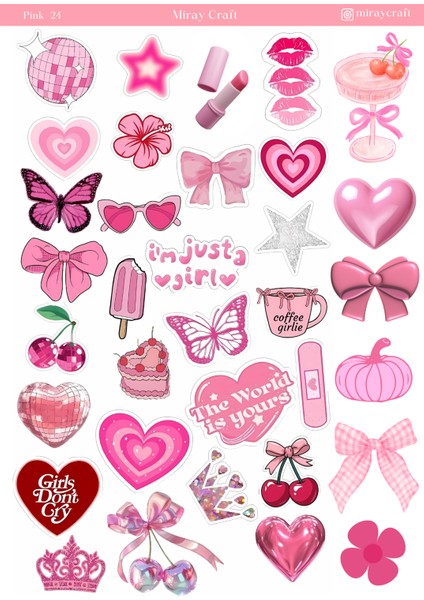 1 Sayfa Pembe Temalı 12*17 cm Sticker /scrapbook, Bullet Journal, Planlayıcı, Defter