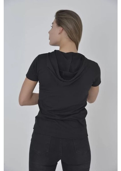 Kapşonlu Slim Fit T-Shirt - Siyah modelleri