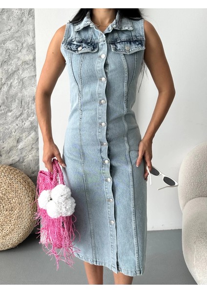 Sıfır Kol Kar Yıkama Tunik Ceket Mavi D2520