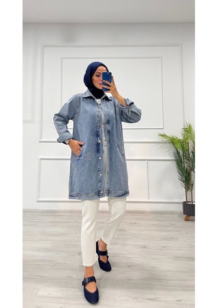 Taşlı Tunik Ceket Kar Yıkamalı Mavi D2516 modelleri